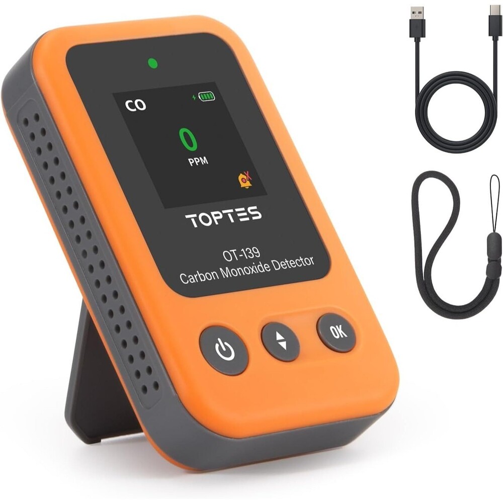 TOPTES OT-139 Portable Carbon Monoxide Detector Orange Audible Visual Alerts